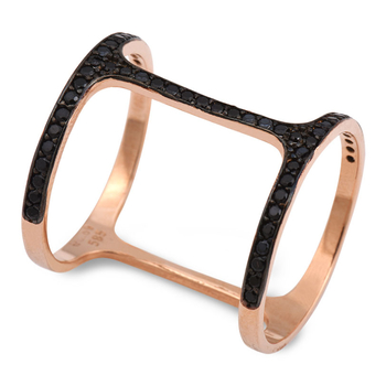 Δαχτυλίδι διπλό μακρύ Κ14 ροζ χρυσό με ζιργκόν