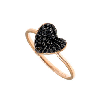 Δαχτυλίδι καρδιά Κ9 ροζ χρυσό με μαύρα ζιργκόν