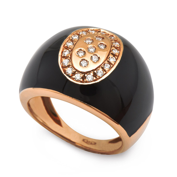 Δαχτυλίδι Κ14 ροζ χρυσό με μαύρο σμάλτο & ζιργκόν