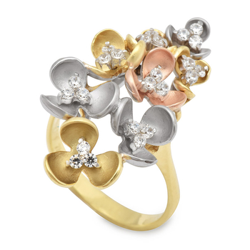 Δαχτυλίδι Κ18 χρυσό, λευκόχρυσο & ροζ χρυσό με ζιργκόν