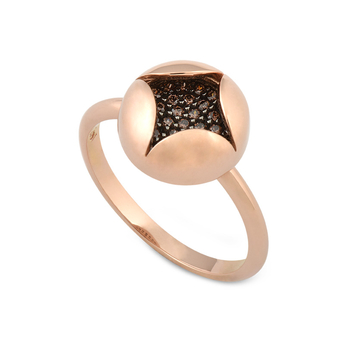 Δαχτυλίδι Κ14 ροζ χρυσό με καφέ ζιργκόν