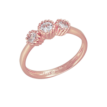 Δαχτυλίδι τρίπετρο Κ14 ροζ χρυσό με ζιργκόν