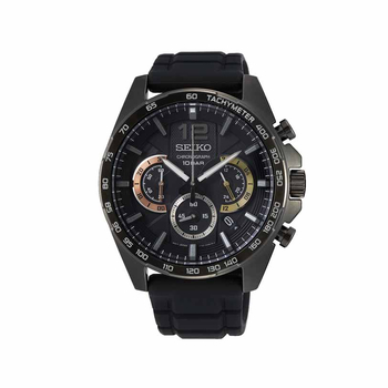 SEIKO Chronograph Black Dial Black Silicone