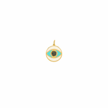 Μενταγιόν μάτι Κ14 χρυσό με κεραμικό & μαύρα διαμάτια