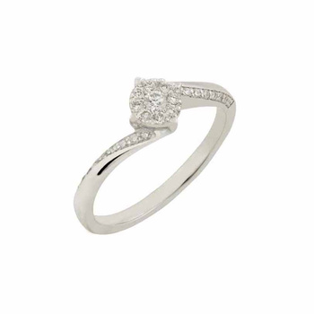 Μονόπετρο δαχτυλίδι ροζέτα φλόγα Κ18 λευκόχρυσο DIAMONDJOOLS με διαμάντι 0.23ct και πλαϊνα διαμάντια