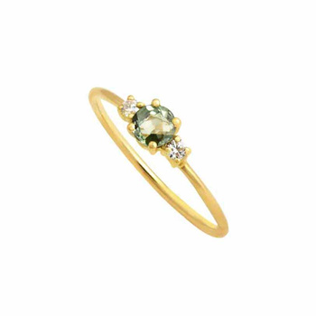 Δαχτυλίδι μονόπετρο Κ18 χρυσό με πράσινο ζαφείρι και διαμάντια