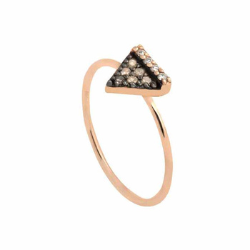 Δαχτυλίδι τρίγωνο Κ18 ροζ χρυσό με καφέ διαμάντια