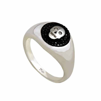 Δαχτυλίδι νεκροκεφαλή Κ18 λευκόχρυσο με μαύρα διαμάντια