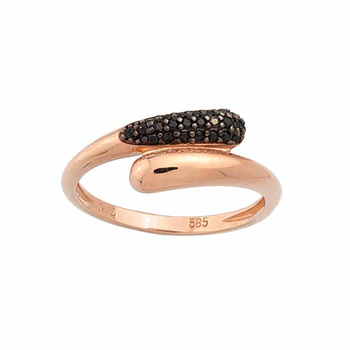 Δαχτυλίδι Κ14 ροζ χρυσό με μαύρα ζιργκόν