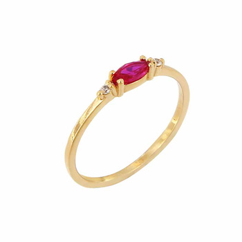Δαχτυλίδι ροζέτα Κ14 χρυσό με ρουμπίνι L.C. και 2 διαμάντια