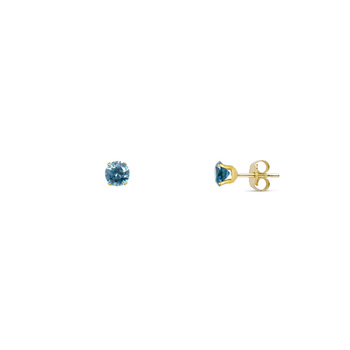 Σκουλαρίκια μονόπετρα Κ14 χρυσά με γαλάζια ζιργκόν 3 mm