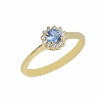 Δαχτυλίδι ροζέτα Κ14 χρυσό με γαλάζιο ζιργκόν