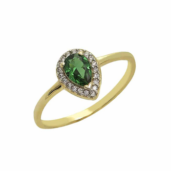 Δαχτυλίδι ροζέτα Κ14 χρυσό με δάκρυ πράσινο ζιργκόν