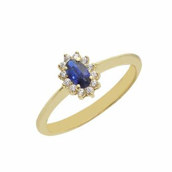Δαχτυλίδι ροζέτα Κ14 χρυσό με οβάλ μπλε ζιργκόν