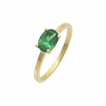 Δαχτυλίδι μονόπετρο Κ14 χρυσό με οβάλ πράσινο ζιργκόν