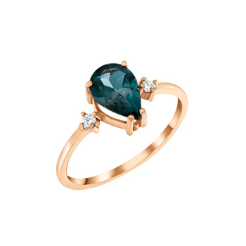 Δαχτυλίδι Κ14 χρυσό με δάκρυ τοπάζι London Blue και 2 διαμάντια