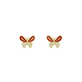 Σκουλαρίκια πεταλούδα Κ9 χρυσά με κόκκινο σμάλτο