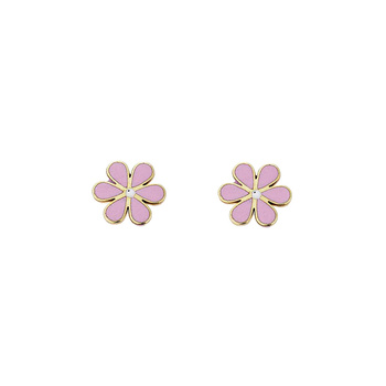 Σκουλαρίκια λουλούδι Κ9 χρυσά με ροζ σμάλτο