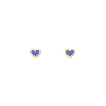 Σκουλαρίκια καρδιά Κ9 χρυσά με γαλάζιο σμάλτο