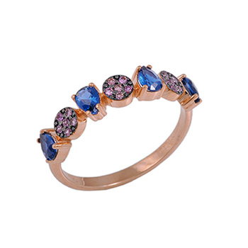 Δαχτυλίδι Κ14 ροζ χρυσό με μπλε και ροζ ζιργκόν