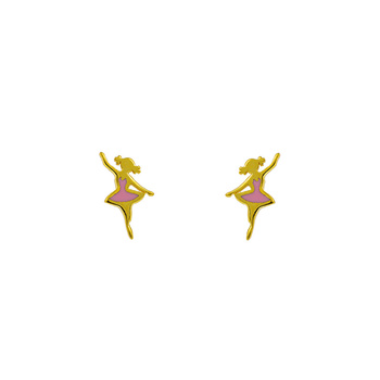 Σκουλαρίκια μπαλαρίνα παιδικά Κ9 χρυσά με ροζ σμάλτο