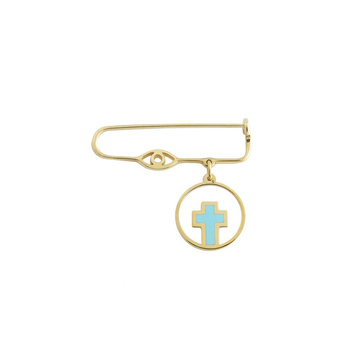 Παραμάνα σταυρός Κ14 χρυσή με γαλάζιο κεραμικό