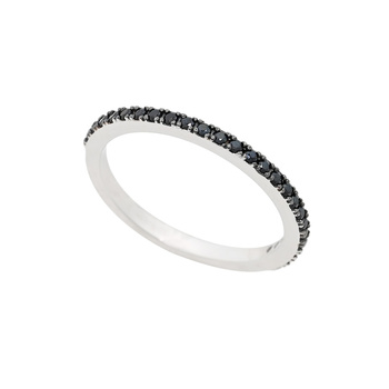 Δαχτυλίδι μισόβερο Κ14 λευκόχρυσο με μαύρα ζιργκόν