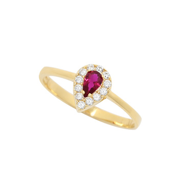 Δαχτυλίδι ροζέτα Κ14 χρυσό με δάκρυ κόκκινο ζιργκόν