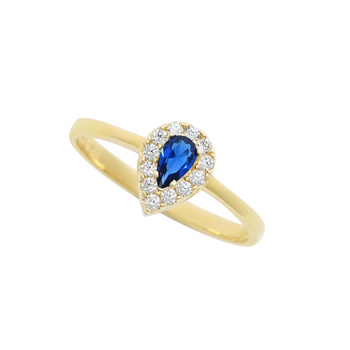 Δαχτυλίδι ροζέτα Κ14 χρυσό με δάκρυ μπλε ζιργκόν