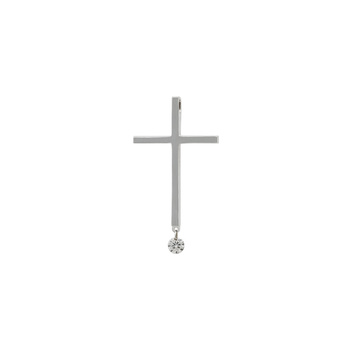 Σταυρός Κ18 λευκόχρυσος με μονόπετρο διαμάντι