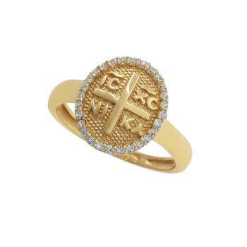 Δαχτυλίδι κωνσταντινάτο Κ9 χρυσό με ζιργκόν