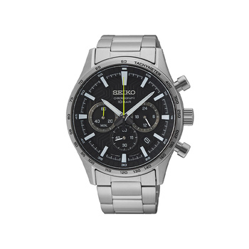 SEIKO Chronograph Black Dial Steel Bracelet