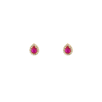 Σκουλαρίκια ροζέτα Κ9 χρυσά με δάκρυ κόκκινο ζιργκόν