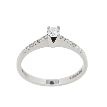 Μονόπετρο δαχτυλίδι Κ18 λευκόχρυσο με κεντρικό διαμάντι 0.07ct και πλαϊνά διαμάντια
