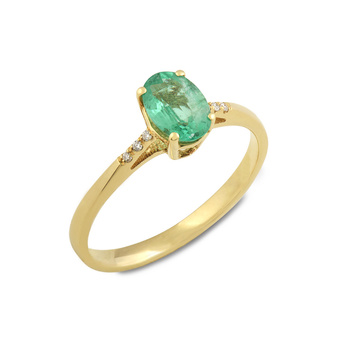 Δαχτυλίδι Κ18 χρυσό με οβάλ σμαράγδι και διαμάντια