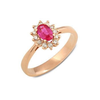 Δαχτυλίδι ροζέτα Κ18 ροζ χρυσό με οβάλ ρουμπίνι και διαμάντια