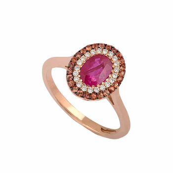 Δαχτυλίδι ροζέτα Κ18 ροζ χρυσό με ρουμπίνι, ζαφείρια και διαμάντια