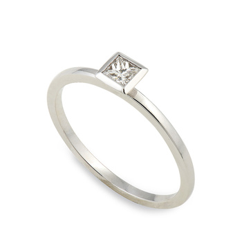 Μονόπετρο δαχτυλίδι Κ18 λευκόχρυσο με διαμάντι princess 0.15ct , VS , H