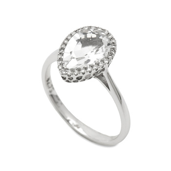 Δαχτυλίδι δάκρυ Κ18 λευκόχρυσο με τοπάζι & διαμάντια