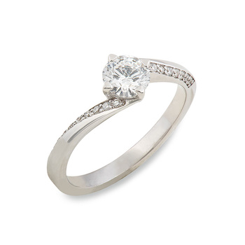 Μονόπετρο δαχτυλίδι φλόγα Κ18 λευκόχρυσο με διαμάντι 0.52ct, VS, G, DCS και διαμάντια 0.09ct