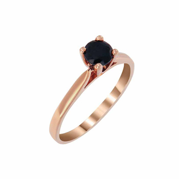 Δαχτυλίδι μονόπετρο Κ14 ροζ χρυσό με μαύρο ζιργκόν