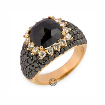 Δαχτυλίδι Κ18 ροζ χρυσό με όνυχα και διαμάντια μαύρα & λευκά