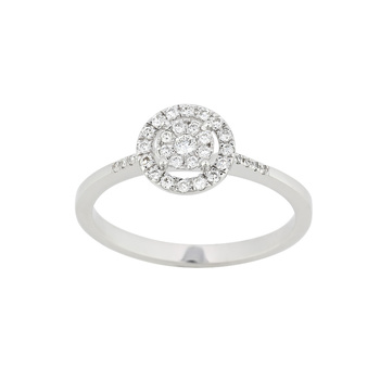 Δαχτυλίδι Κ18 λευκόχρυσο invisible ροζέτα με πλαϊνα διαμάντια