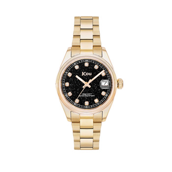 JCOU Serenity black dial gold steel bracelet