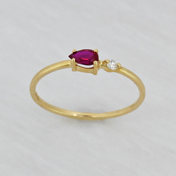 Δαχτυλίδι Κ14 χρυσό με ρουμπίνι L.C. και διαμάντι