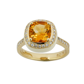 Δαχτυλίδι Κ18 χρυσό με σιτρίν και διαμάντια