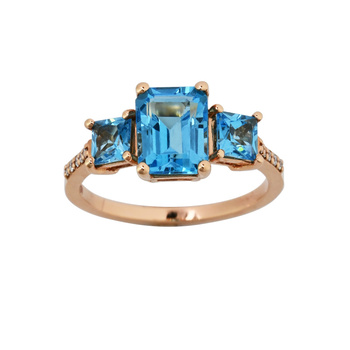 Δαχτυλίδι Κ18 ροζ χρυσό με μπλε τοπάζια και διαμάντια