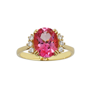 Δαχτυλίδι Κ14 χρυσό με ροζ τοπάζι και ζιργκόν