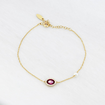 Βραχιόλι ροζέτα Κ9 χρυσό με ζιργκόν & μαργαριτάρι