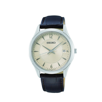 SEIKO Date Beige Dial Brown Strap